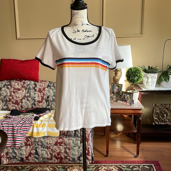 Love Peace & Lazy Days Tops - Love Peace & Lazy Days Multi-Color Stripped Ringer Tee